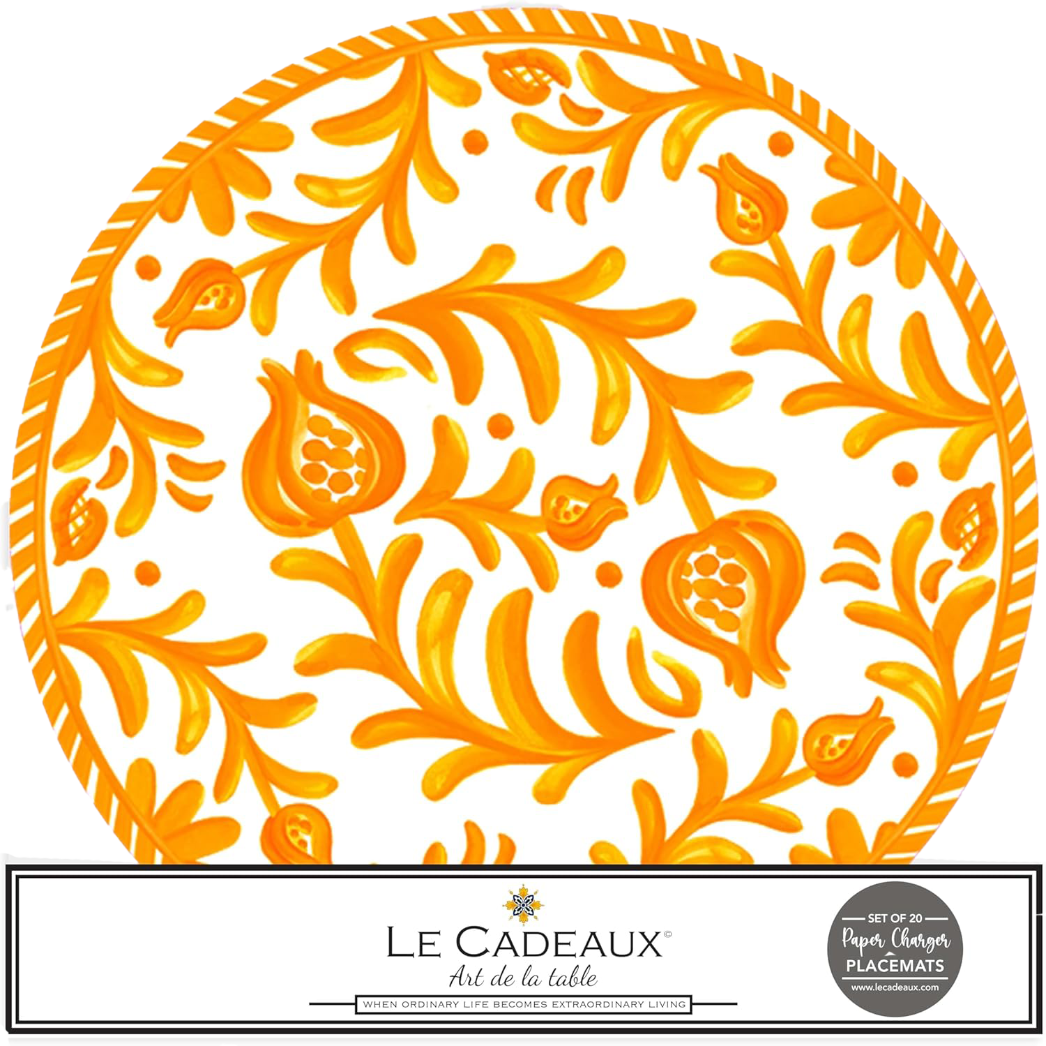 Le Cadeaux 15.5" Round Paper Placemats – Sicily Orange – Pack of 20