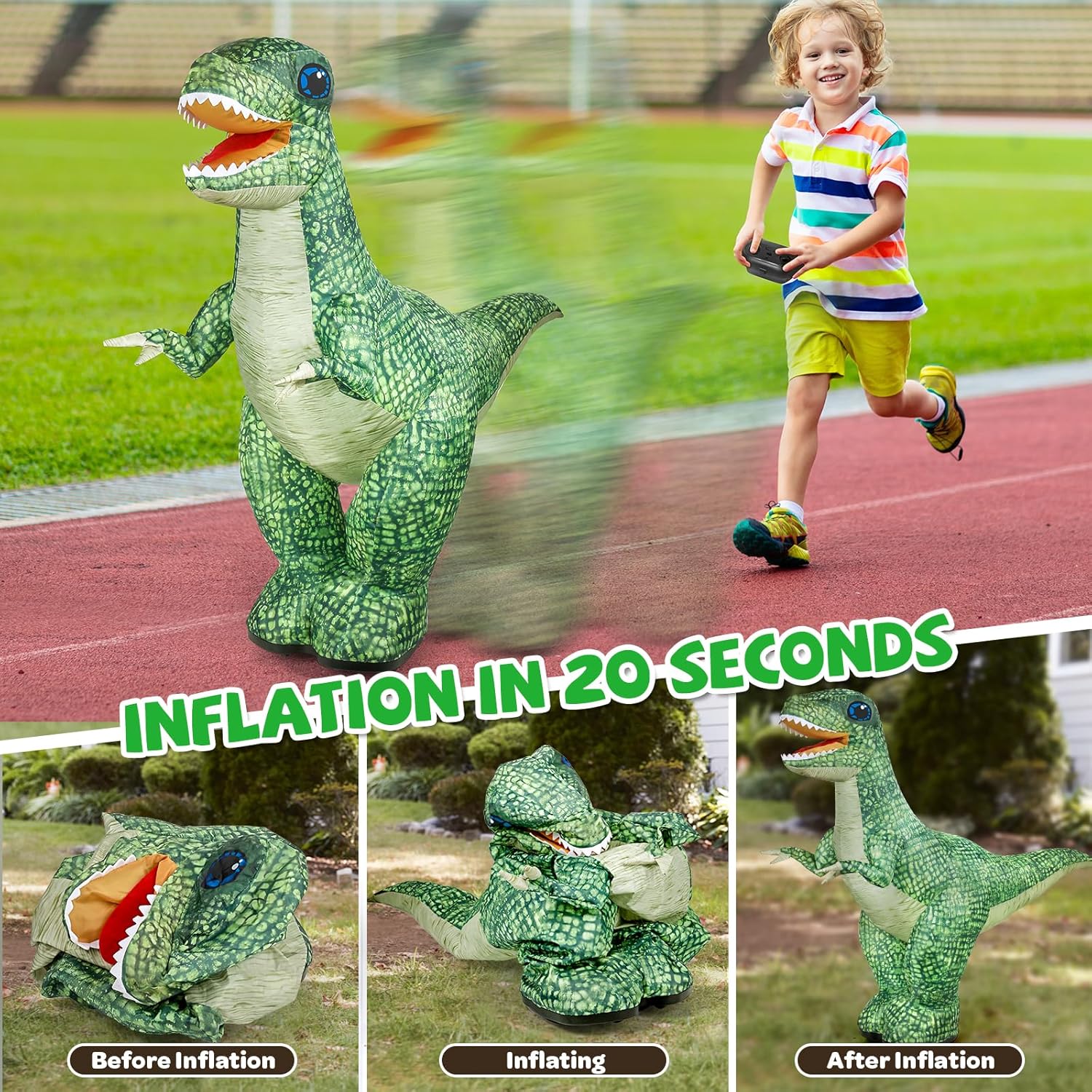 Remote Control Inflatable T-Rex Dinosaur Toy – 30" Tall – Blue/Green – Each Sold Separately