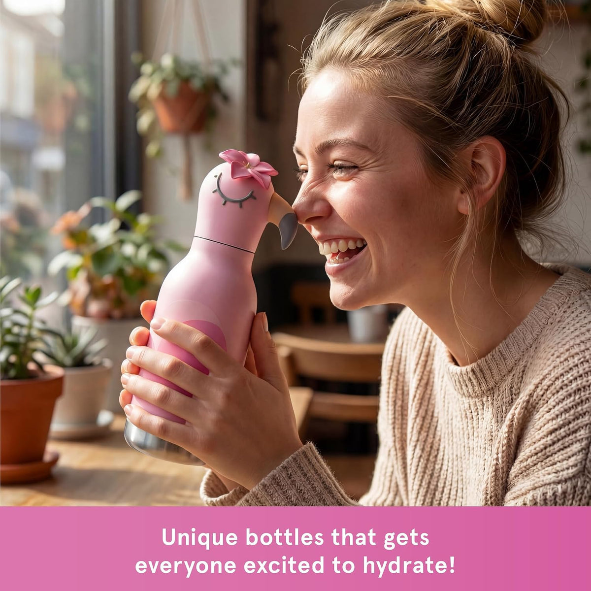 ASOBU Bestie Water Bottle – Flamingo – 16oz – 3" X 8"