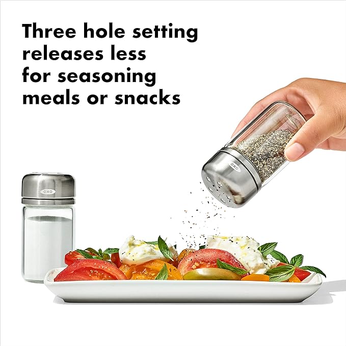 OXO Good Grips Glass Adjustable Salt & Pepper Shaker Set – 3.5 oz Each