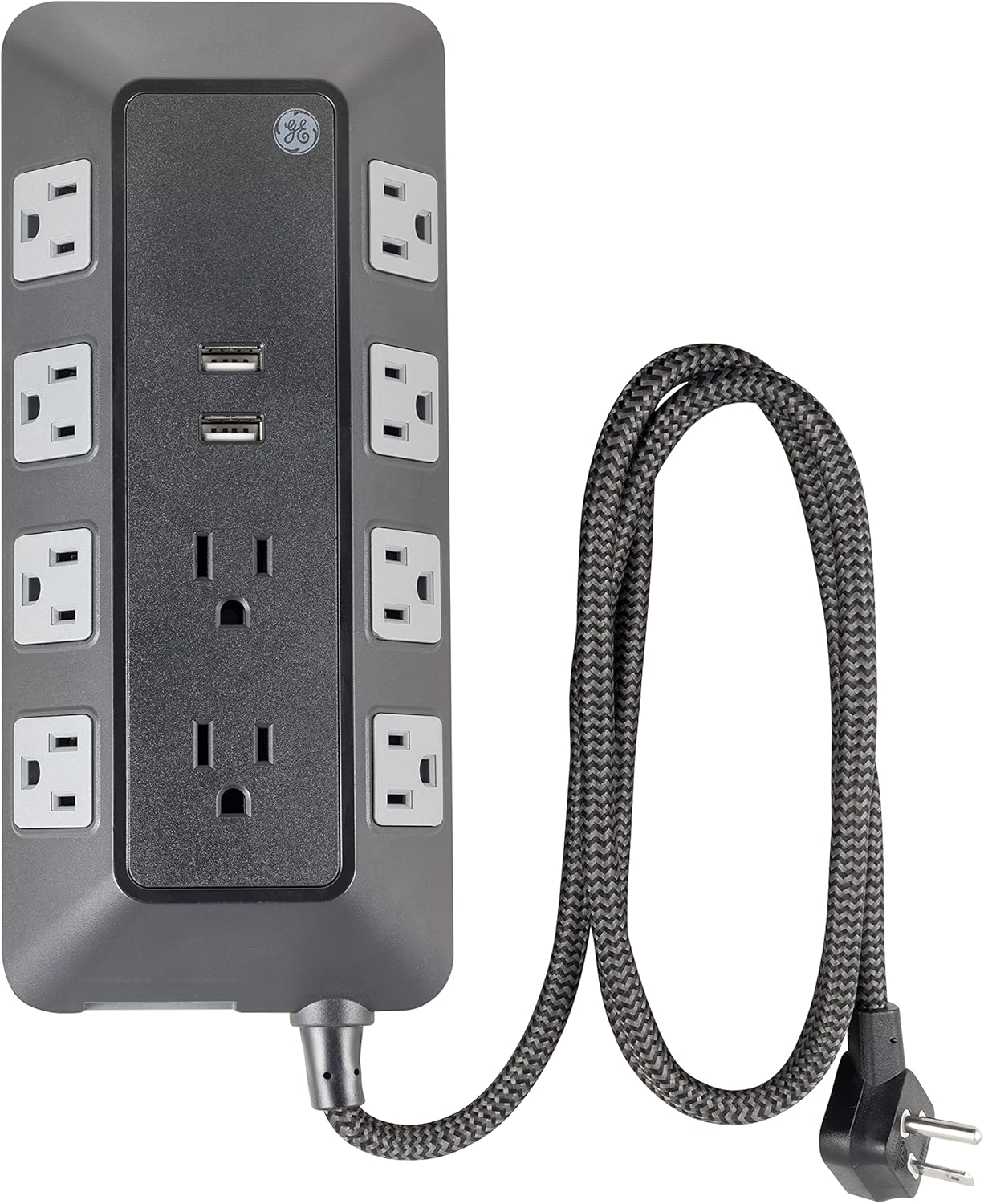 GE Surge Protector Power Strip – 10 Outlets – 2 USB – 4 Ft. Cord