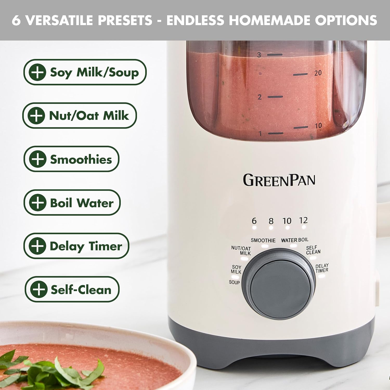 GreenPan Nut Milk Maker – 15-in-1 for Homemade Plant-Based Non-Dairy Beverages – 30oz