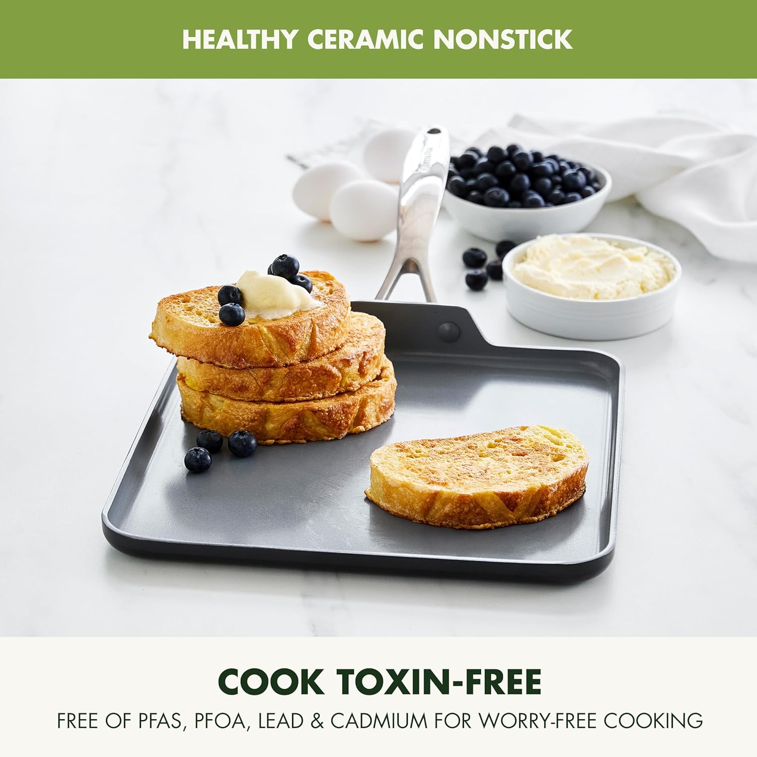 GreenPan Valencia Pro Hard Anodized Healthy Ceramic Nonstick Griddle Pan – 11"