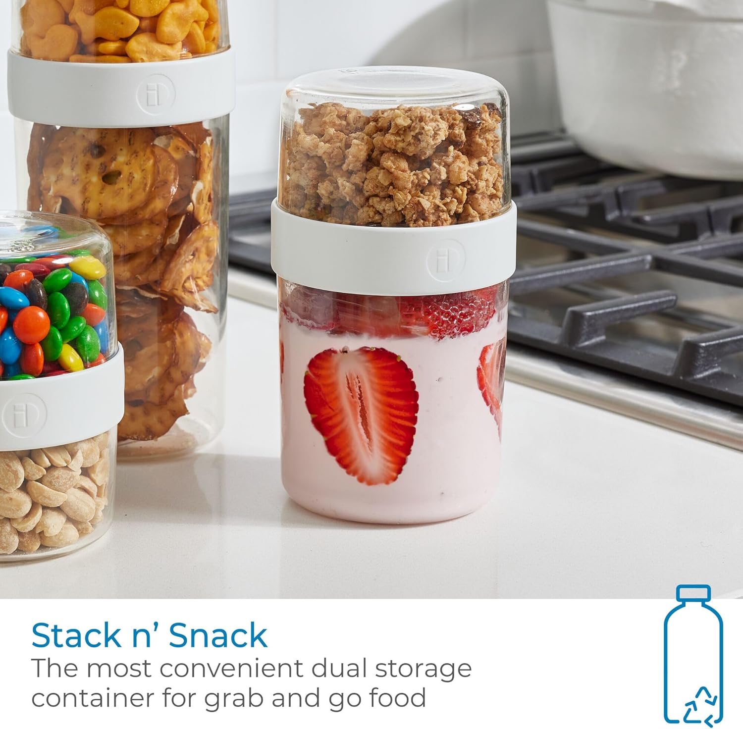 iDesign Recycled Plastic Stack n’ Snack Canister – Medium – 3.66” x 3.66” x 6.4”