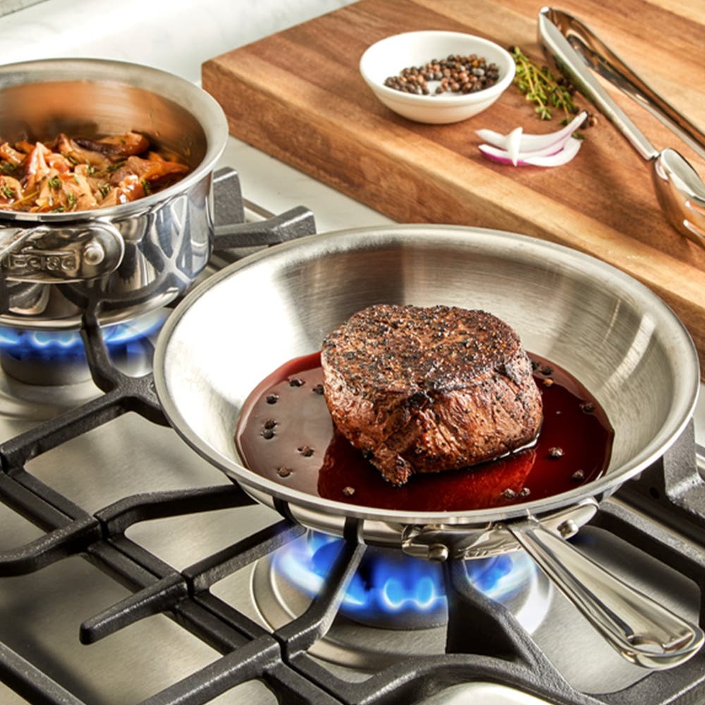 All-Clad D3 Stainless 3-ply Bonded Cookware – 2 Piece Kitchen Helper Set - 8" Frypan + 1qt Sauce Pan