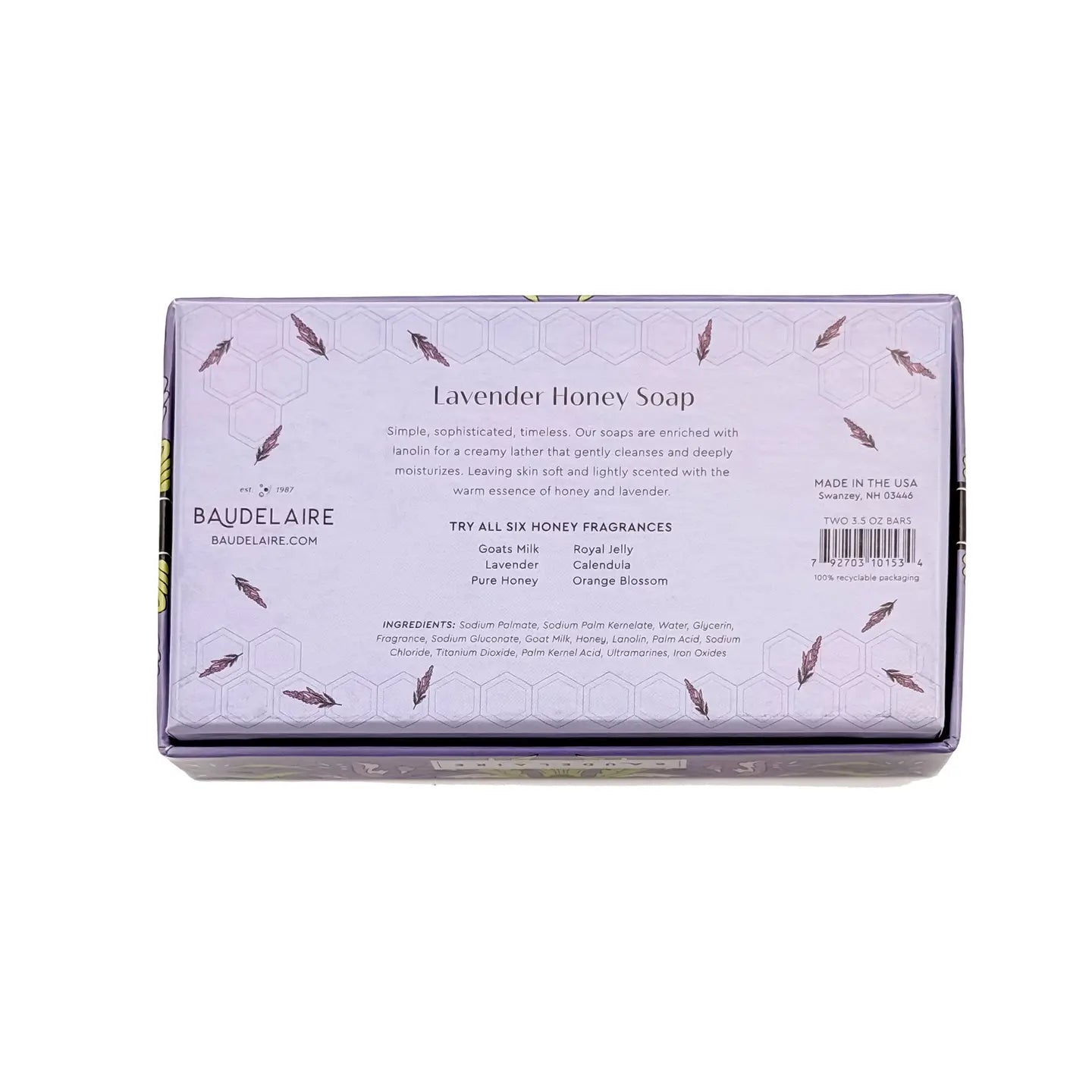 Baudelaire Lavender Honey Bar Soap – 3.5oz –  2 Bar Gift Box