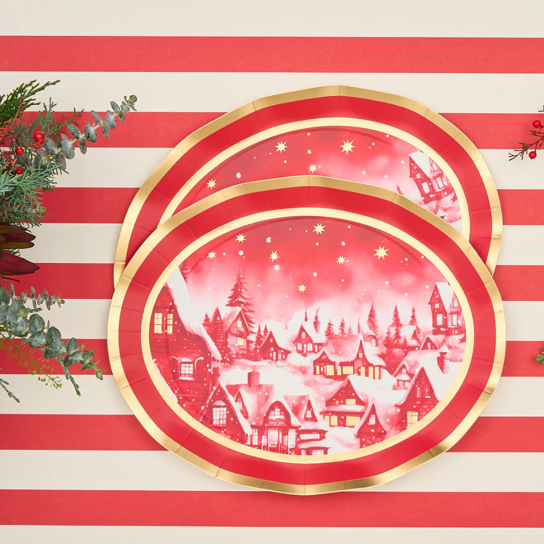 Sophistiplate Wavy Paper Platter Plates – Christmas Village – 8pk