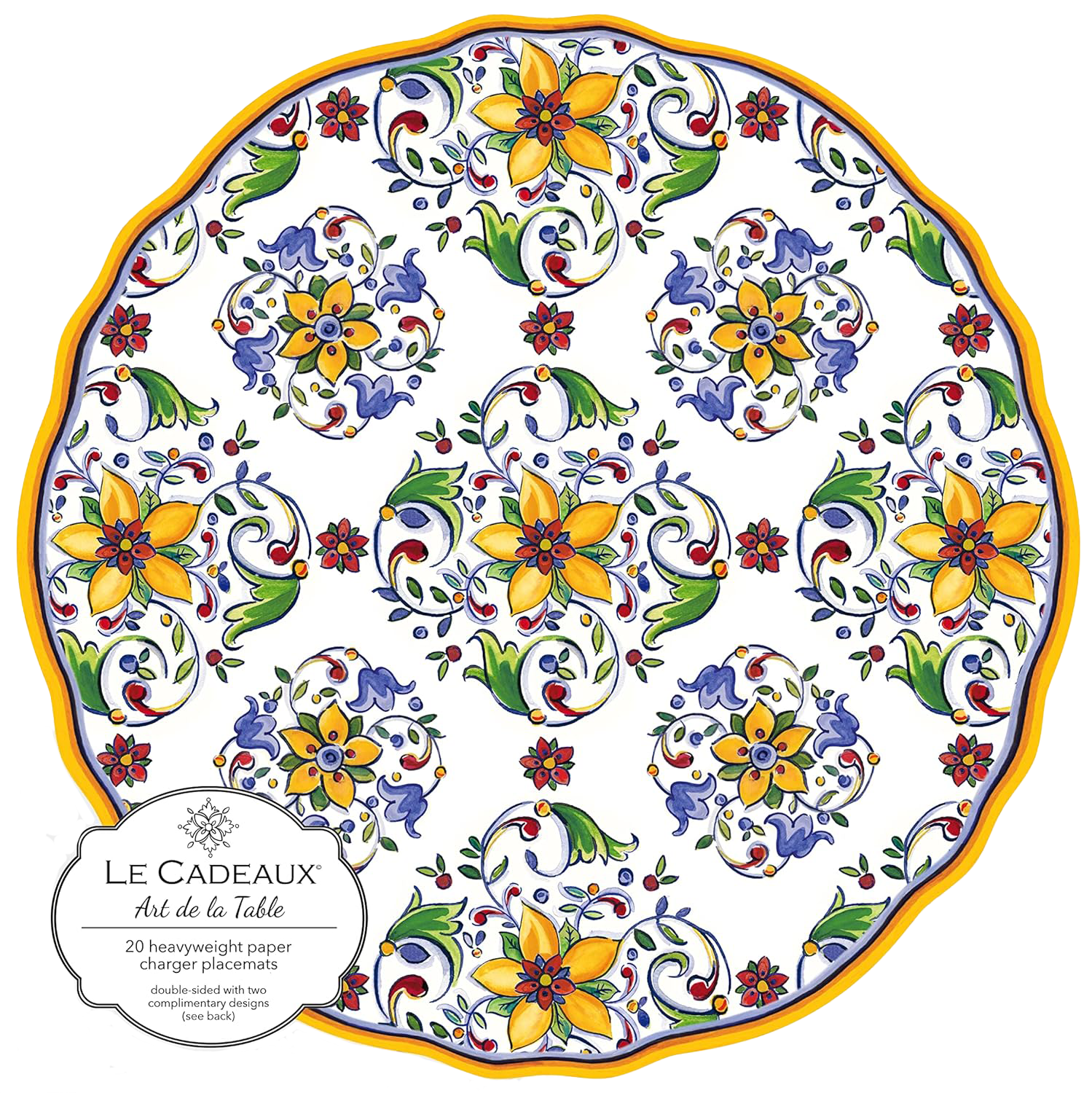 Le Cadeaux 15.5" Round Paper Placemats – Capri – Pack of 20