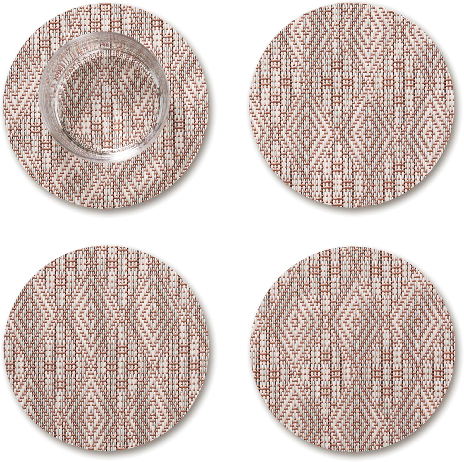 Chilewich Boxwood Geometric Lace Weave Coasters - Burnt Coral – Set of 4