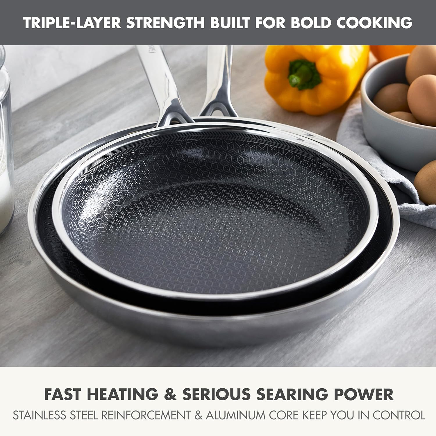 GreenPan  Spectra Frying Pan Skillet – Hybrid Tri-Ply Stainless Steel Ceramic Nonstick – 10" & 12"