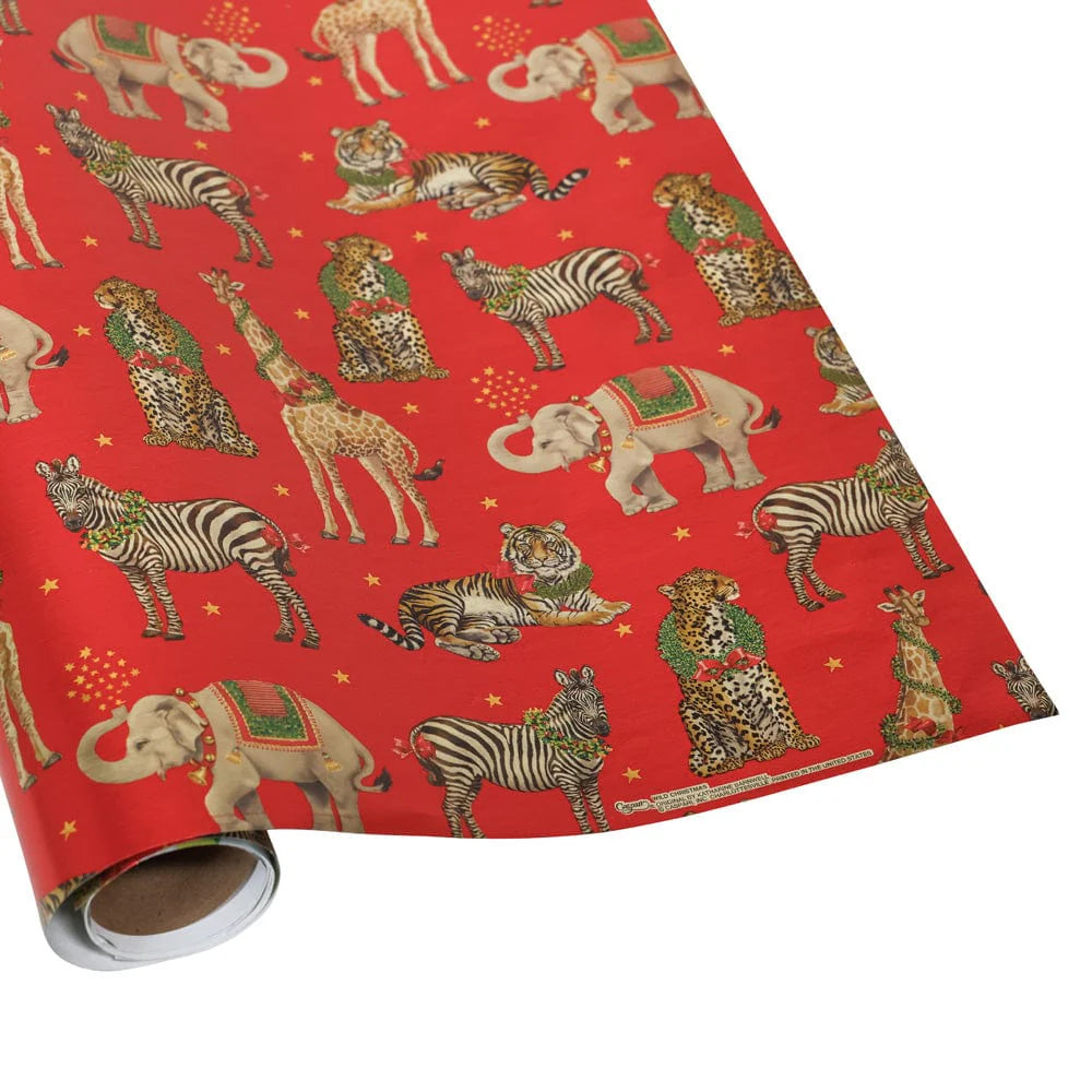 Caspari Wild Christmas Red Embossed Foil Gift Wrap Paper - 30" x 8' Roll – Local Delivery Only