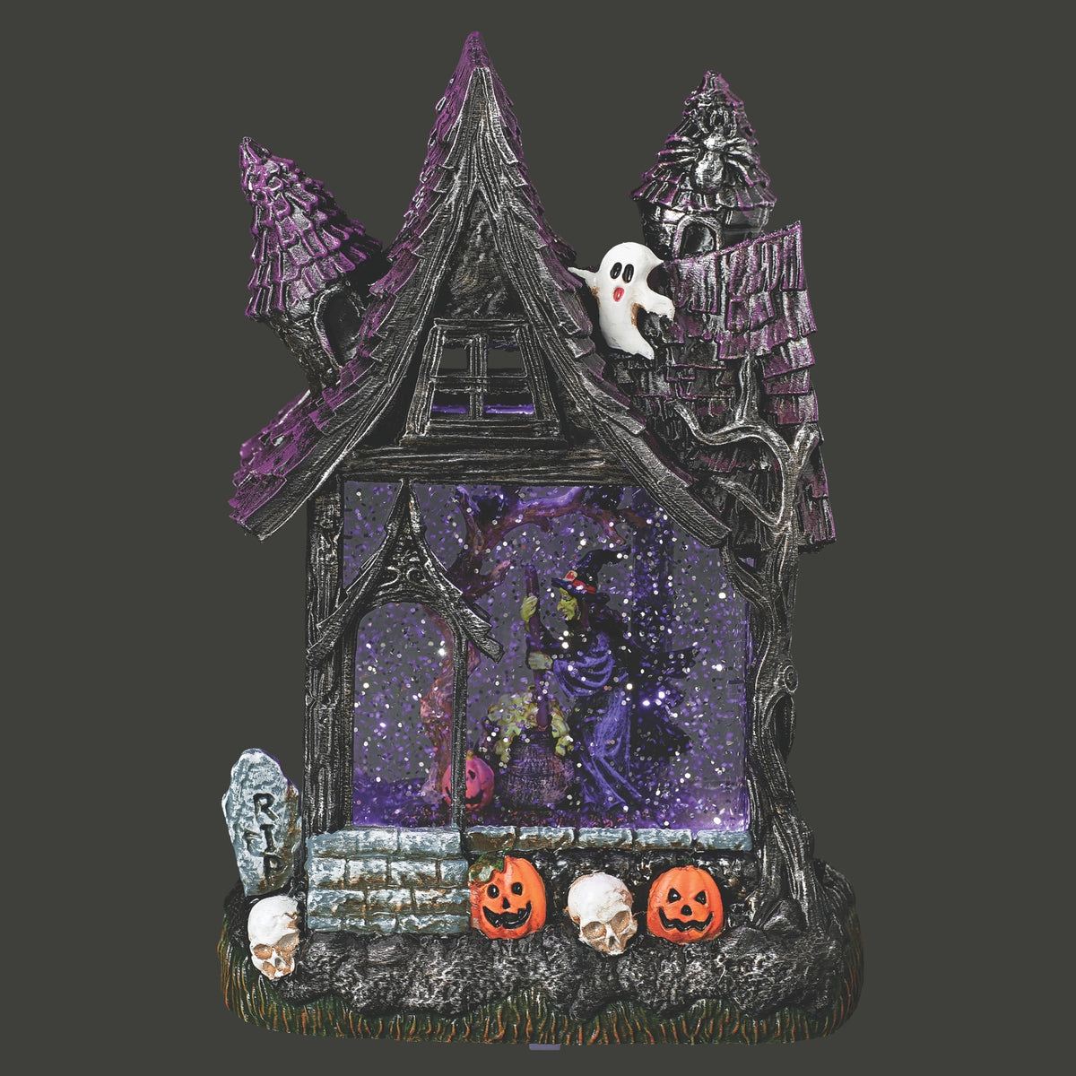 Roman Lighted Haunted House Glitter Swirl Witch Scene – 10"