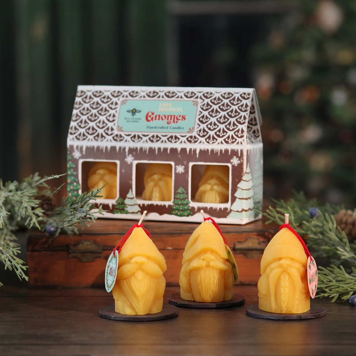 Holiday Gnome 100% Pure Beeswax Candles - 2.25" Each – 3-Pack