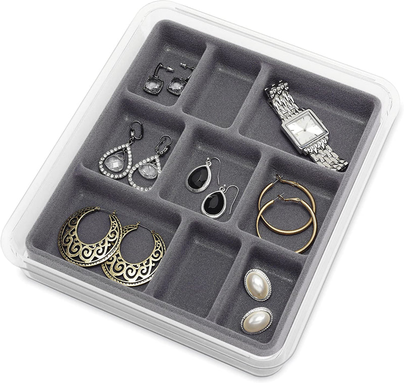 Stackable 9 Section Jewelry Tray – Grey & White
