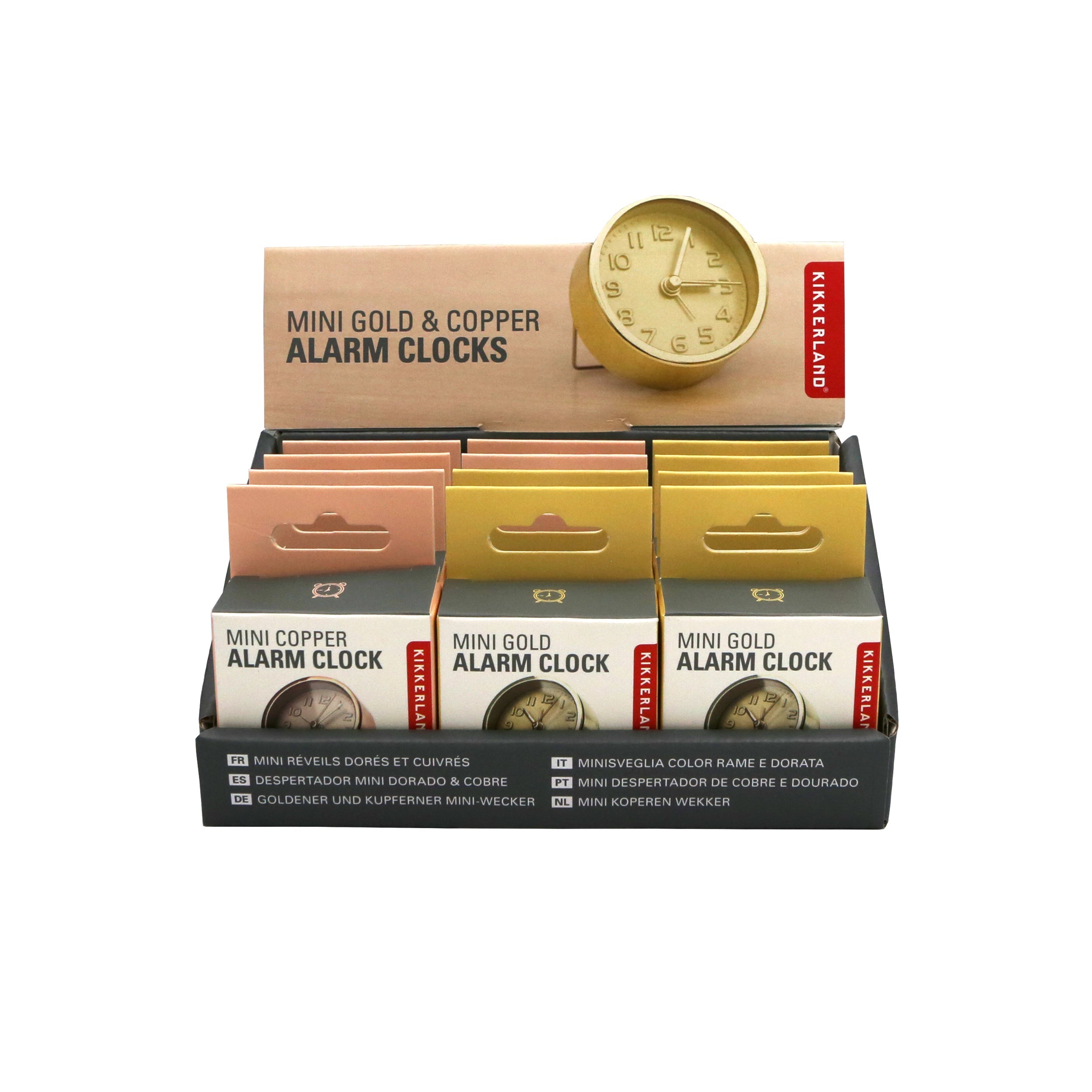 Kikkerland Mini Metallic Alarm Clock – Sold Individually – Gold or Copper