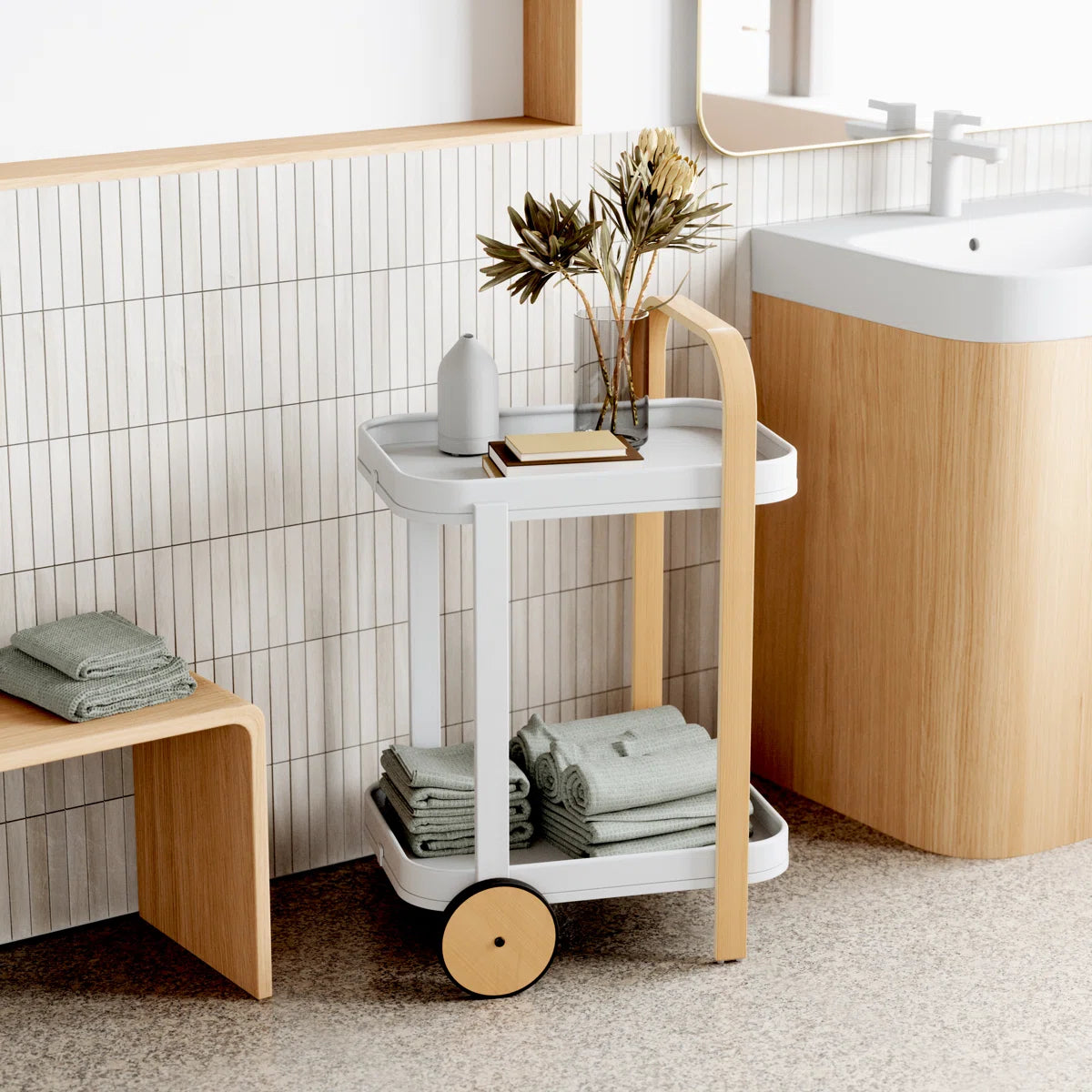 Umbra Bellwood Modern Wheeled Tiered Bar Cart – White