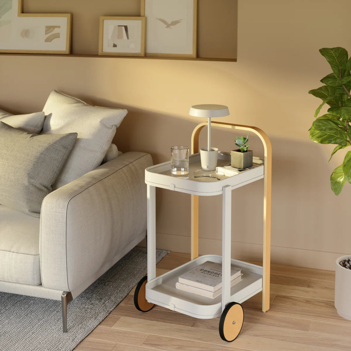 Umbra Bellwood Modern Wheeled Tiered Bar Cart – White