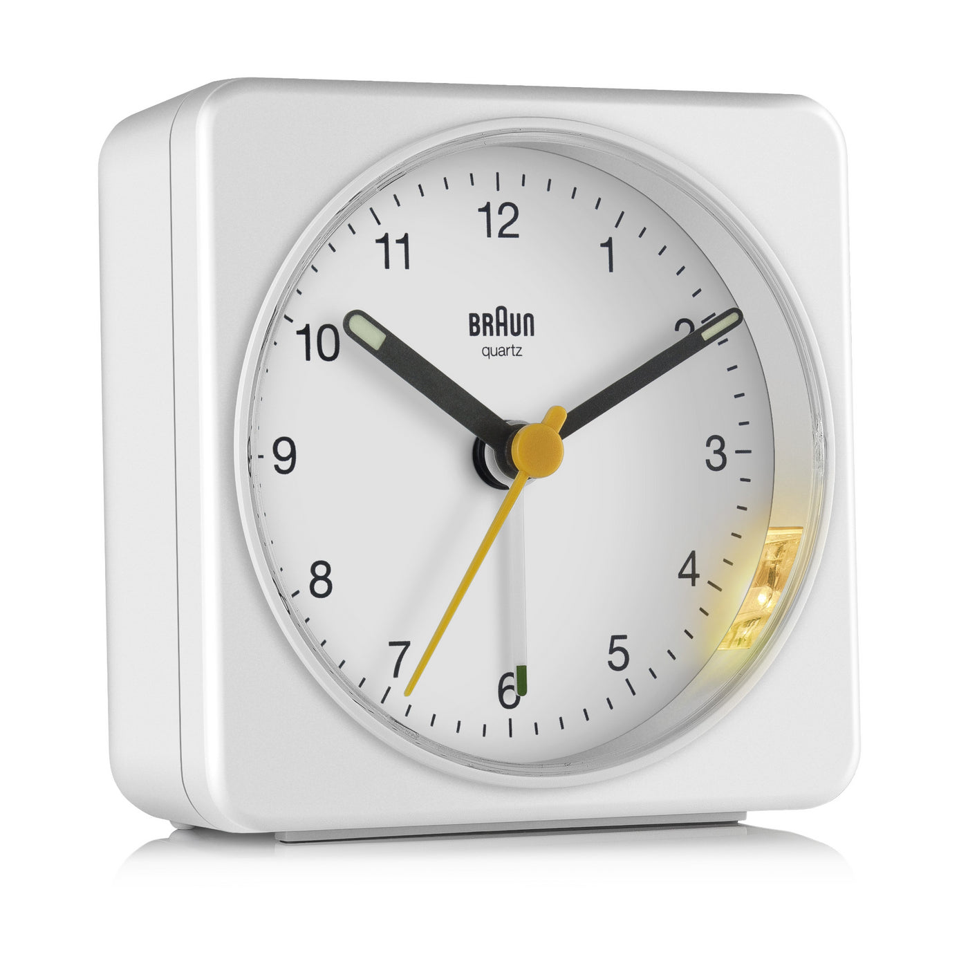 Braun Large Travel Analogue Alarm Clock – White/White