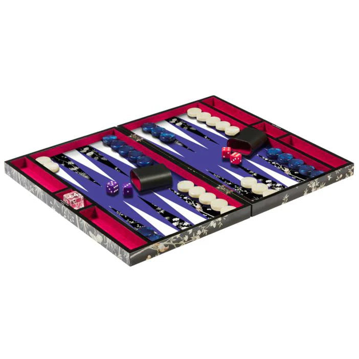 Addison Ross Black Chinoiserie Lacquer Backgammon Set