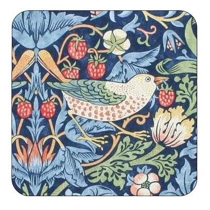 Portmeirmion Square Corkback Coasters – Strawberry Thief - Blue – Set of 6