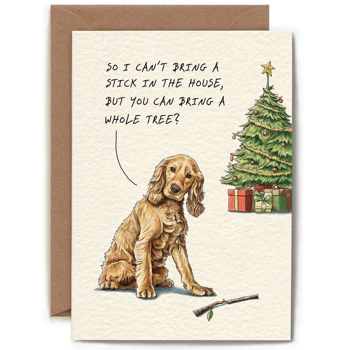 Hester & Cook Christmas Dog Stick Card – 1 Card & 1 Envelope