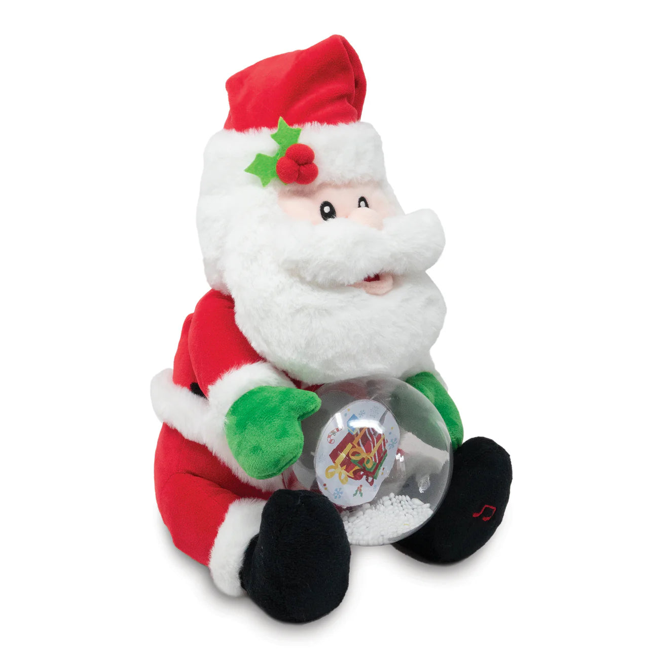 Animated Light Up Snowglobe Santa – Singing Here Comes Santa Plush Toy – 11"