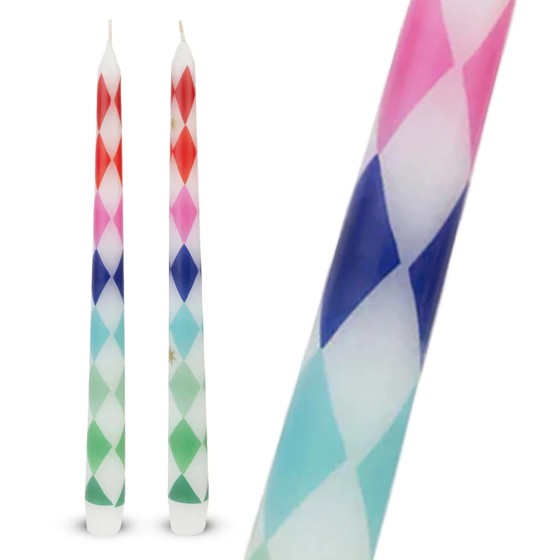 Mixed Color Harlequin Taper Dinner Candles - 10" – Pack of 2