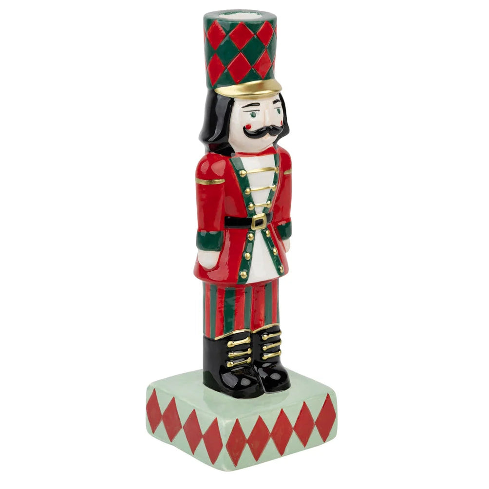 Hand Painted Nutcracker Soldier Christmas Candle Holder – 8"