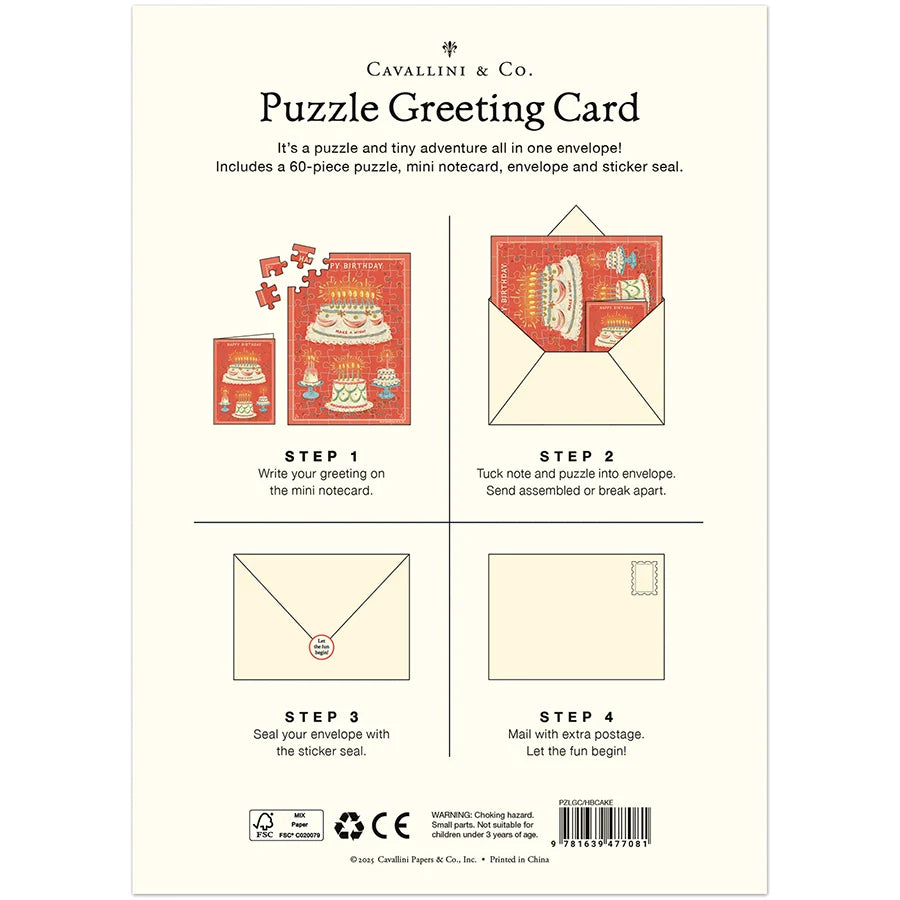 Cavallini & Co. Puzzle Greeting Card – 5 x 7 – Happy Birthday Cake
