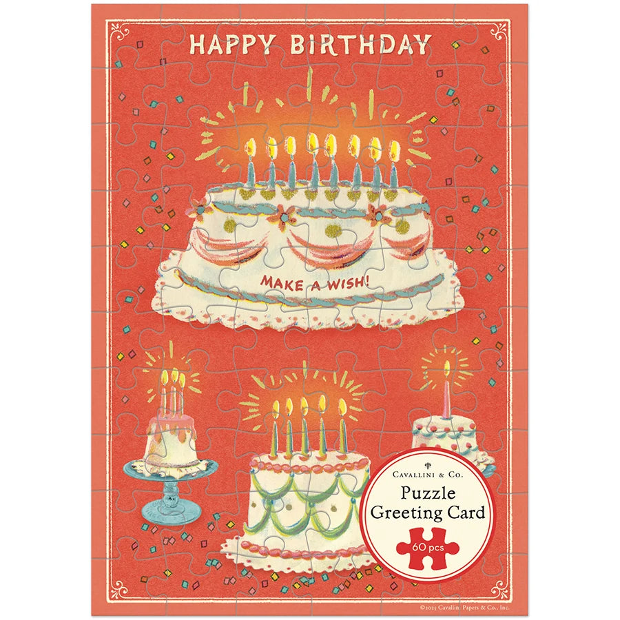 Cavallini & Co. Puzzle Greeting Card – 5 x 7 – Happy Birthday Cake
