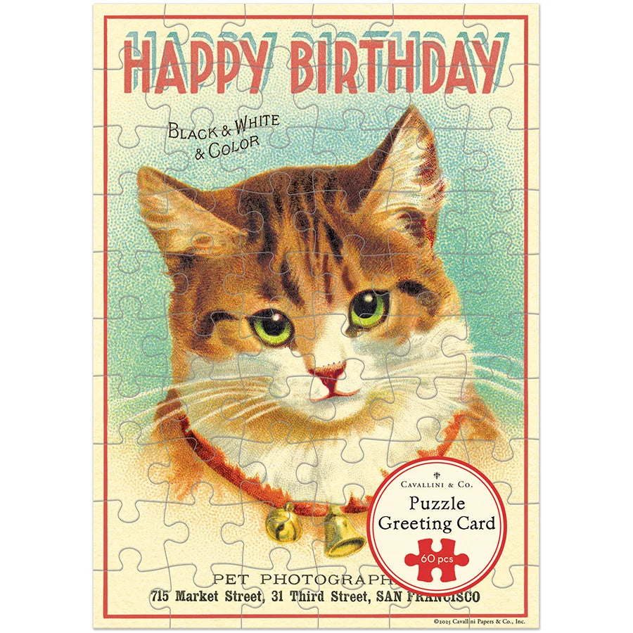 Cavallini & Co. Cat Puzzle Greeting Card – 5 x 7 – Happy Birthday