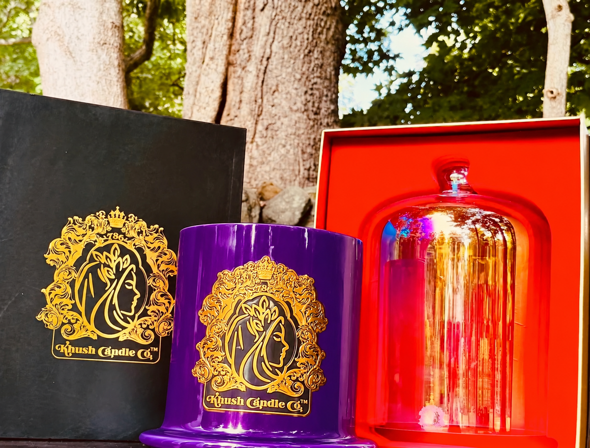 Khush Candle La Evelyn Collection – 3 Wick – Glass Purple Lacquer Candle – 35 oz