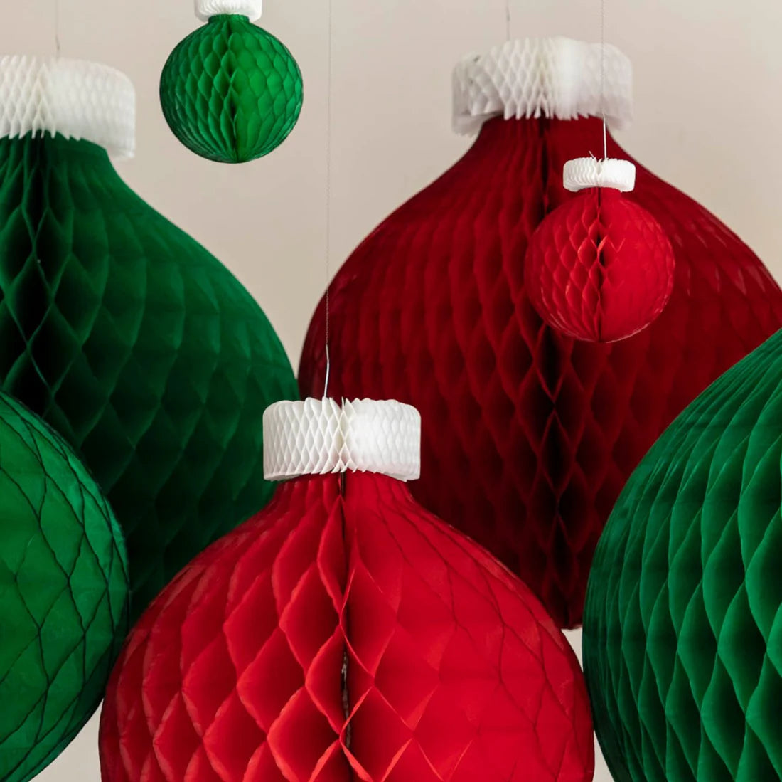 Honeycomb Red Paper Christmas Ornaments - Small – Set of 3