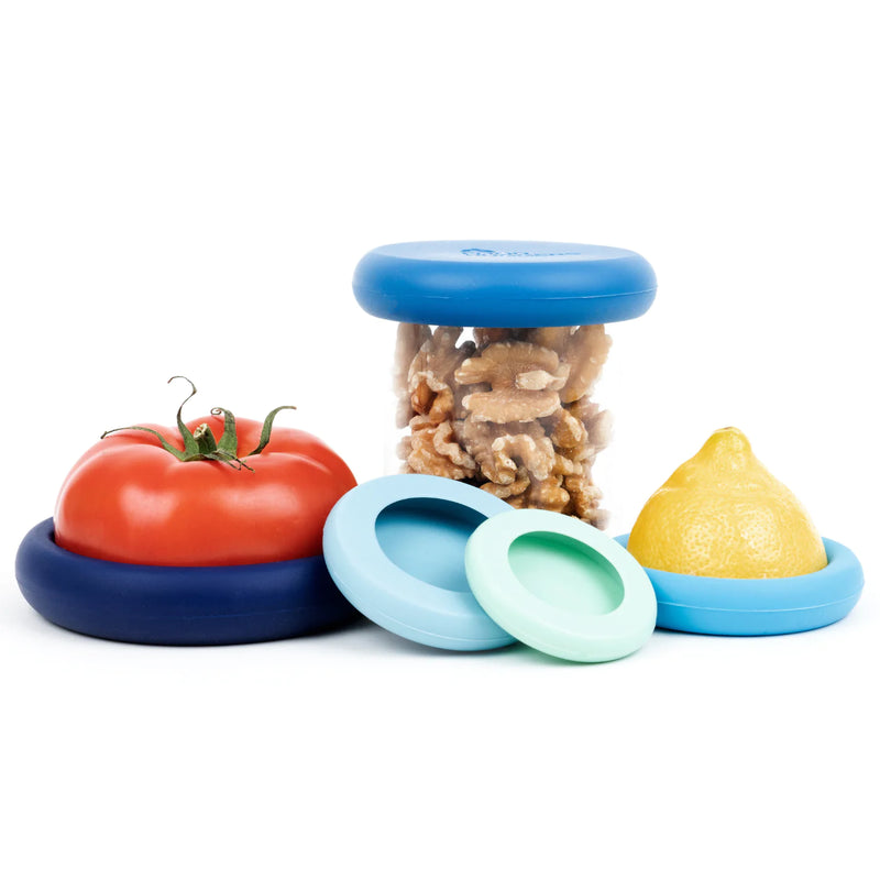Food Huggers – Cover Seal Foods & Containers – 5 Piece Set – Ice Blue