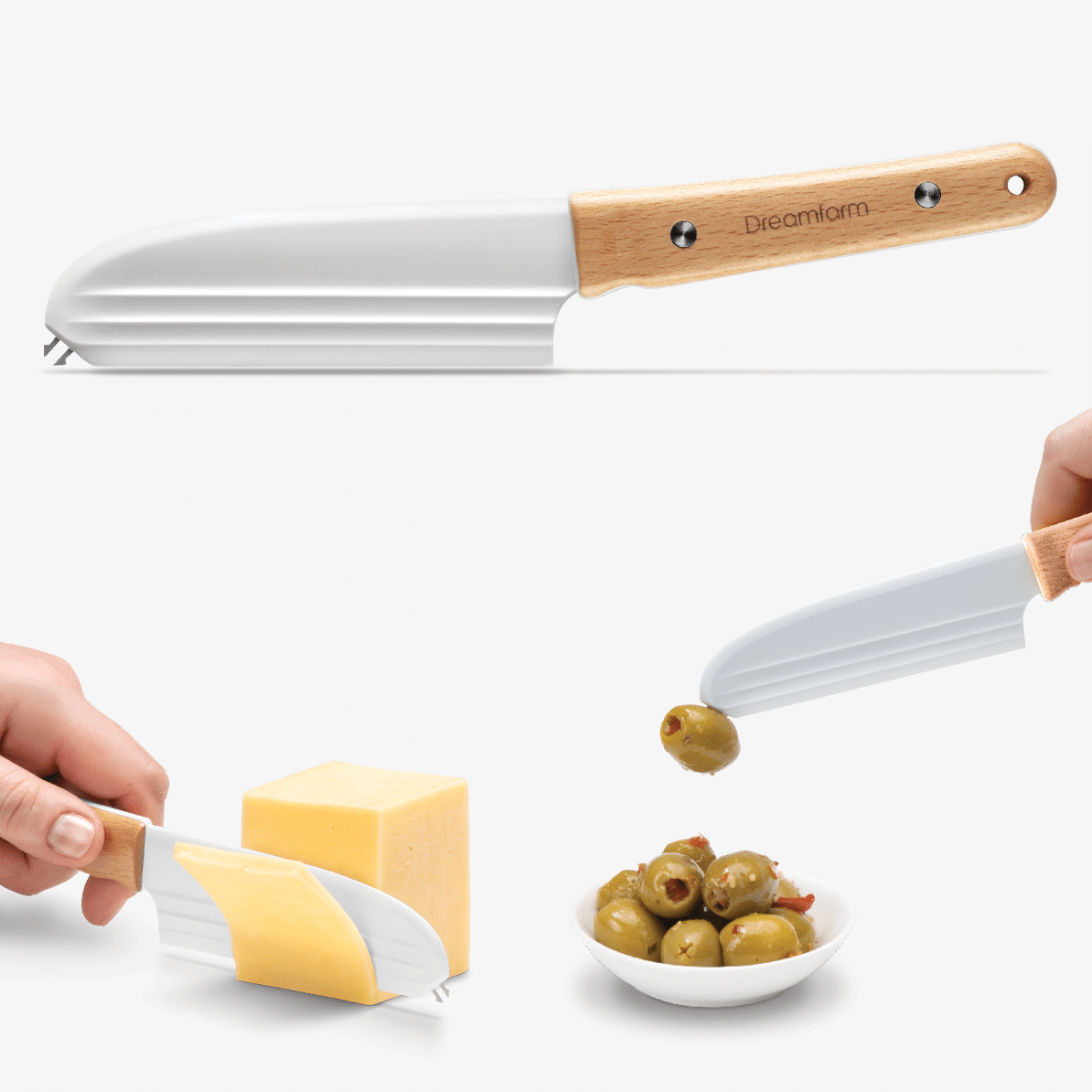 Dreamfarm Knibble Non-Stick Cheese Knife With Fork – Beechwood