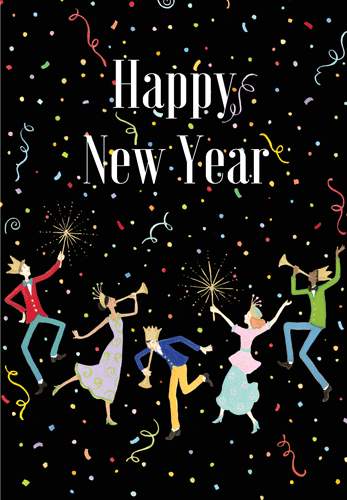Caspari New Year Party New Years  Card – 1 Card & 1 Envelope