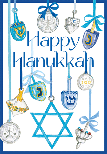 Caspari Dreidels And Gelt Hanukkah Card – 1 Card & 1 Envelope