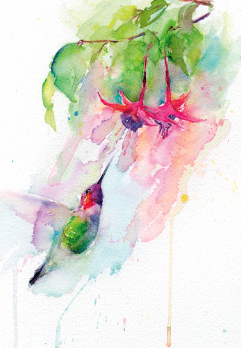 Caspari Hummingbird And Fuchsia – Blank Inside Card – 1 Card & 1 Envelope