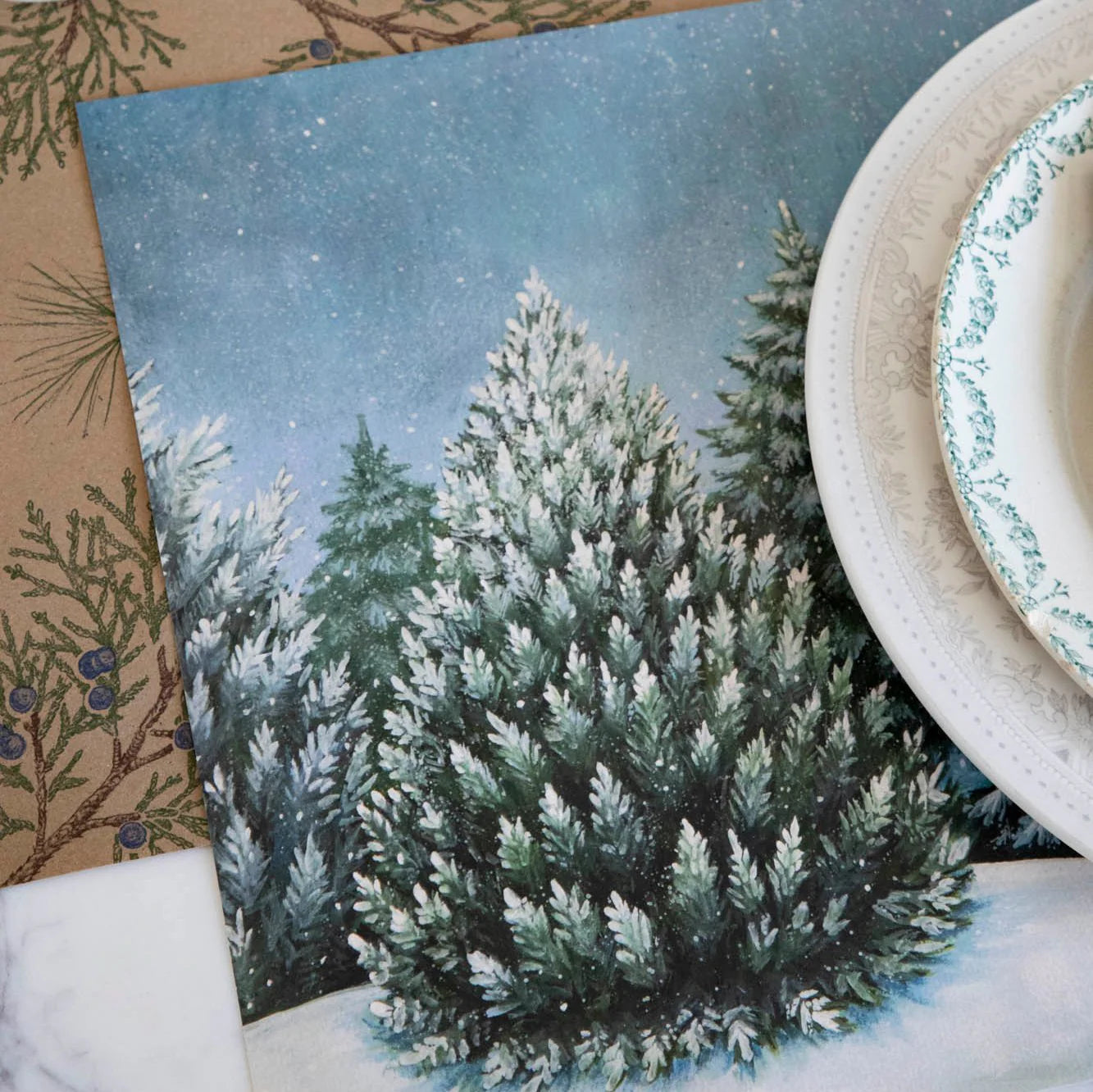 Hester & Cook Paper Placemats - Evergreen Forest – 18 Per Pack