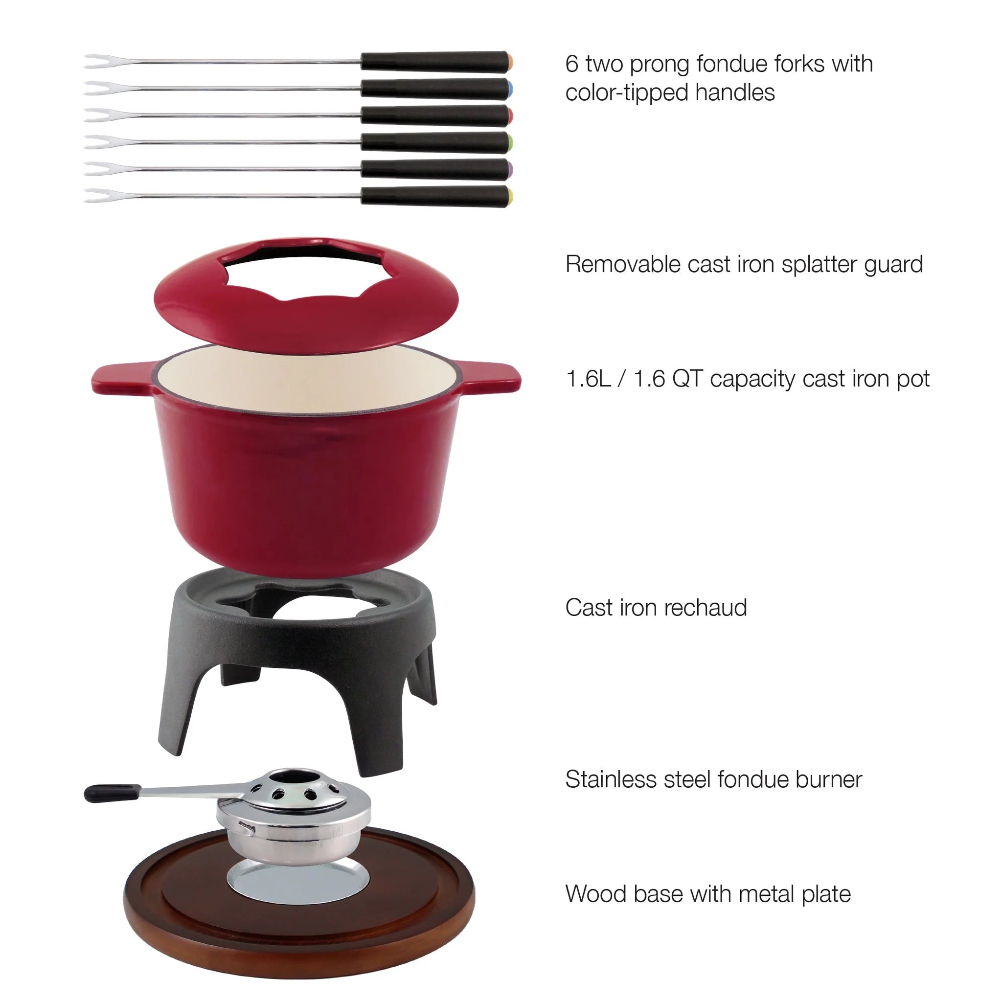 Cast Iron Fondue Set  – Sierra Cherry Red