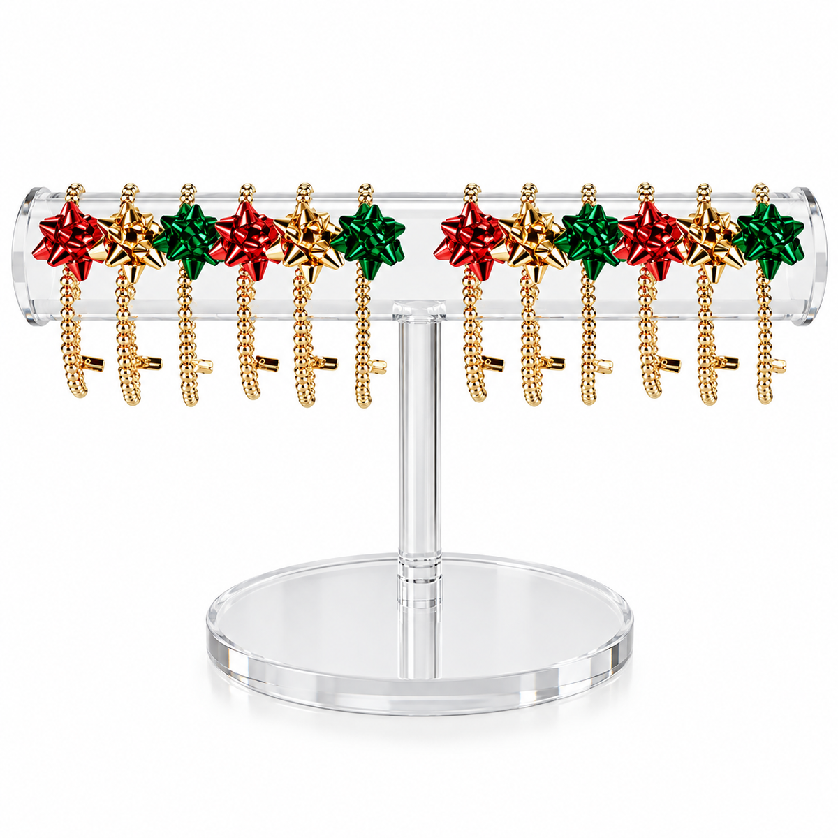 Christmas Bow Bracelet –  7" Stretch – Assorted Green or Red – Each Sold Separately