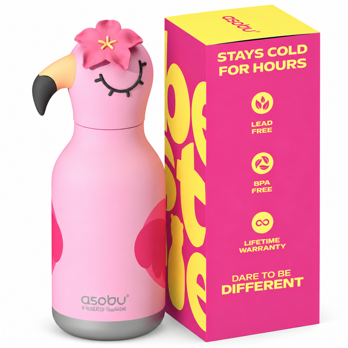 ASOBU Bestie Water Bottle – Flamingo – 16oz – 3" X 8"
