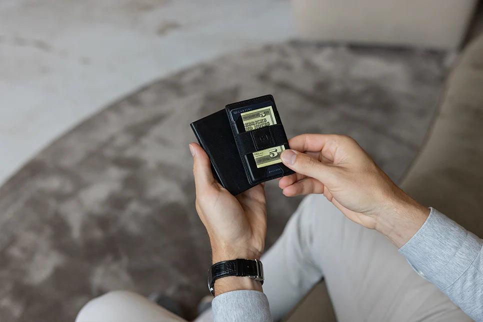 Garzini Magsafe Dual Functionality Leather Wallet & Metal Card Holder – Black