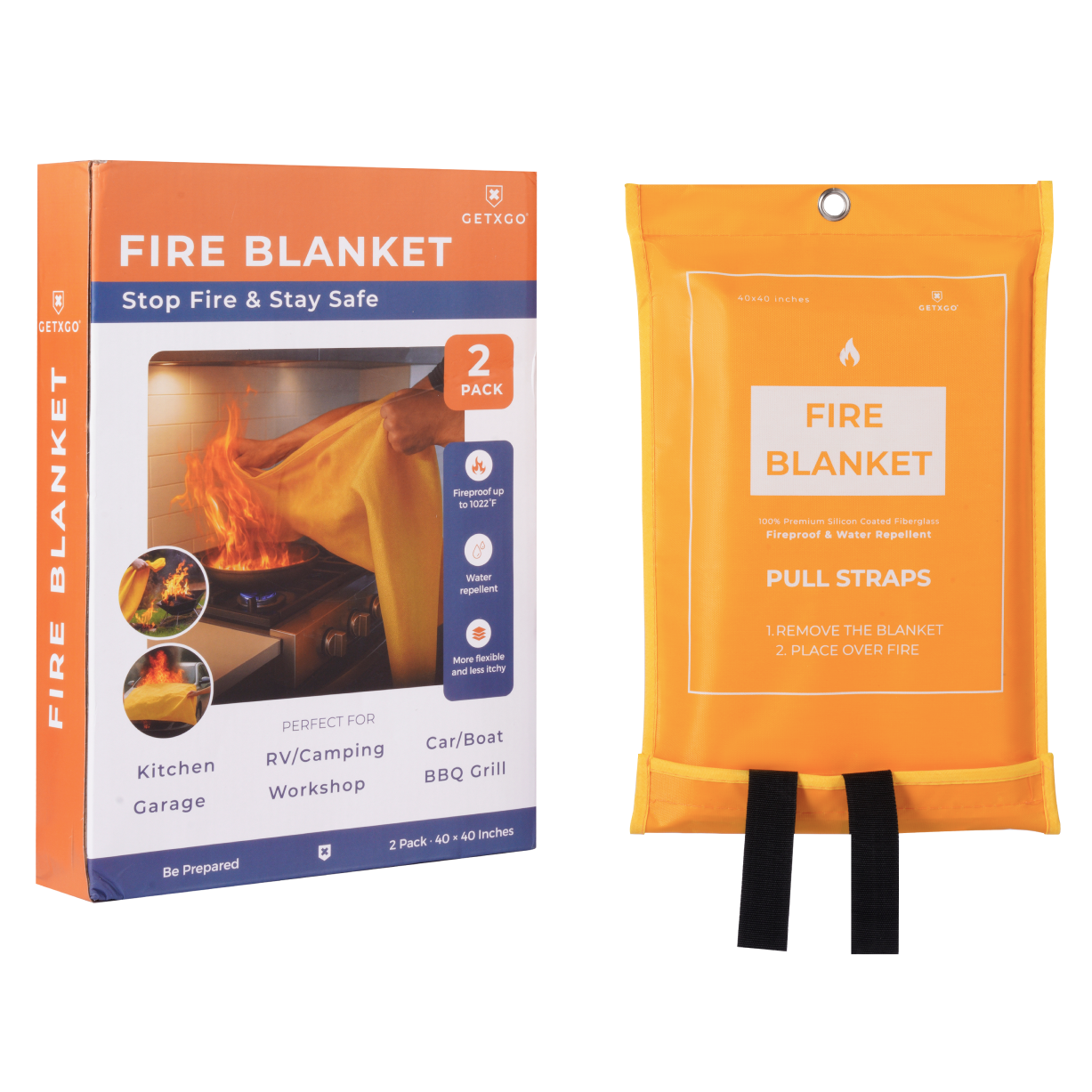 GETXGO Fireproof Blanket – 40” x 40” – 2 Pack