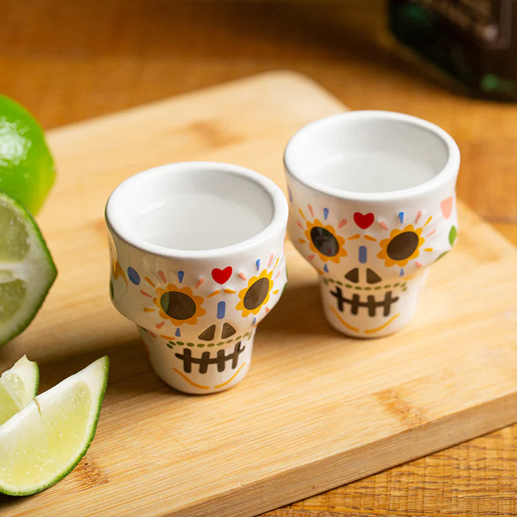 Kikkerland Día de Muertos Sugar Skull Shot Glasses – Set of 2