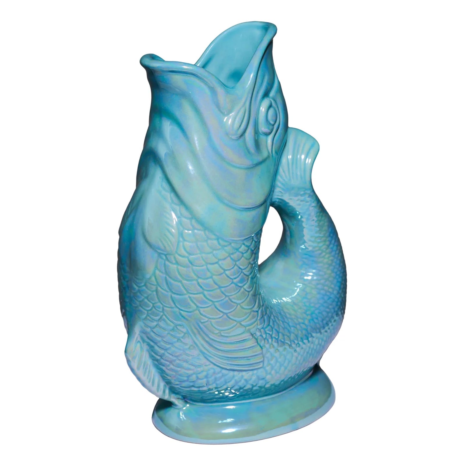 Jarra Gluggle en forma de pez XL – Azul verdoso – 28 cm x 18 cm