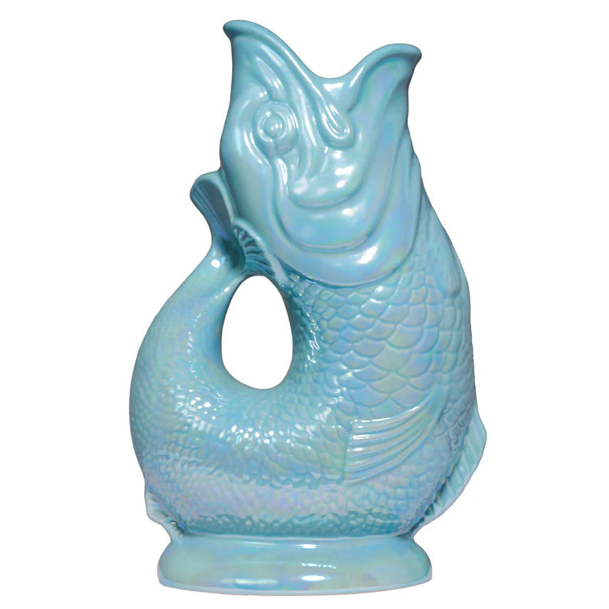 Jarra Gluggle en forma de pez XL – Azul verdoso – 28 cm x 18 cm