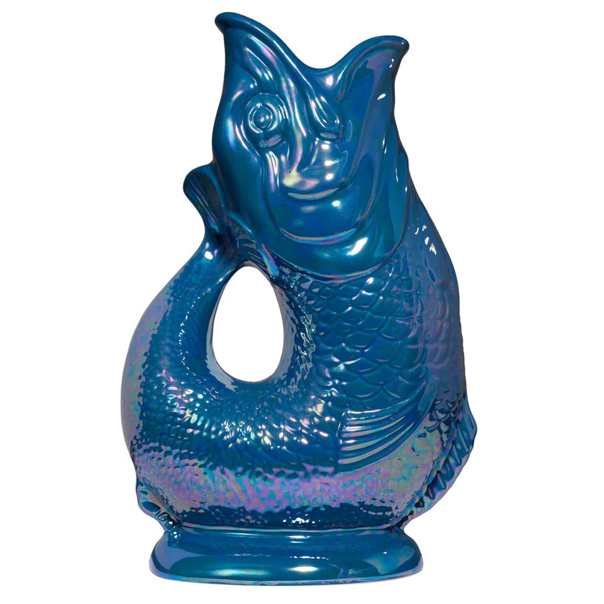 Jarra Gluggle en forma de pez XL – Azul gasolina – 28 cm x 18 cm