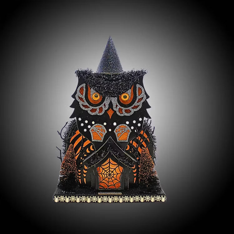 Lighted Owl House - 3 Assorted Styles – Each Sold Separately – 12" x 14"