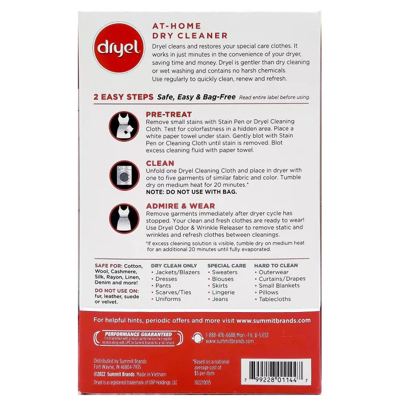 thumbnail image 2 of Dryel At-Home Dry Cleaner Starter Kit – Fresh Scent, Includes 6 Cleaning Cloths 2 of 6